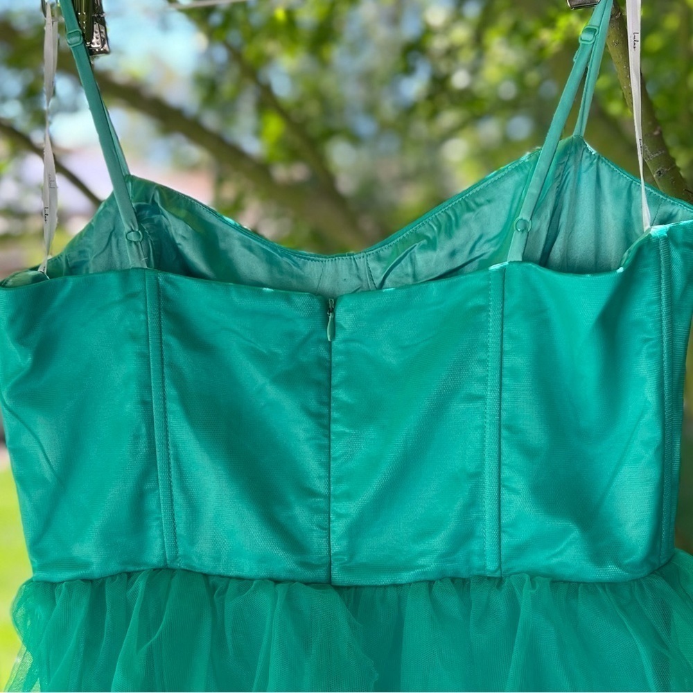 Rule the Runway Teal Green Tulle Bustier Tiered Maxi Dress - Picture 10 of 11